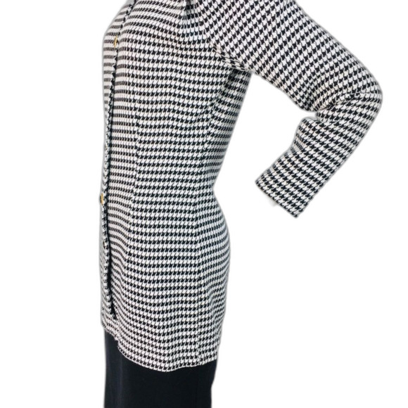 VTG All That Jazz Knit Color Block Houndstooth Puff Sleeve Sweater Dress Suit - Picture 5 of 8